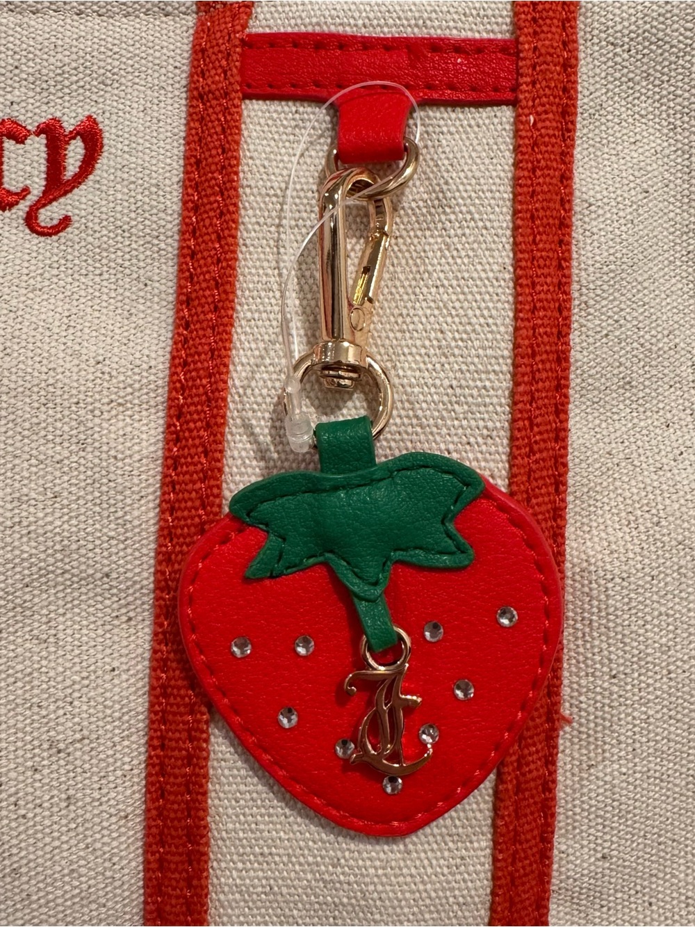Juicy Couture y2k inspired “Have a Juicy Day” Strawberry Canvas Tote Bag w Charm - Picture 3 of 7